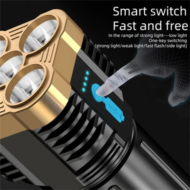 ABS Waterproof 5 LED Military Flashlight - USB Charging 4 COB Modes For Outdoor