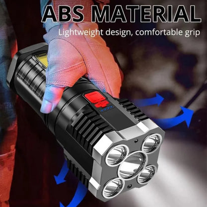 ABS Waterproof 5 LED Military Flashlight - USB Charging 4 COB Modes For Outdoor